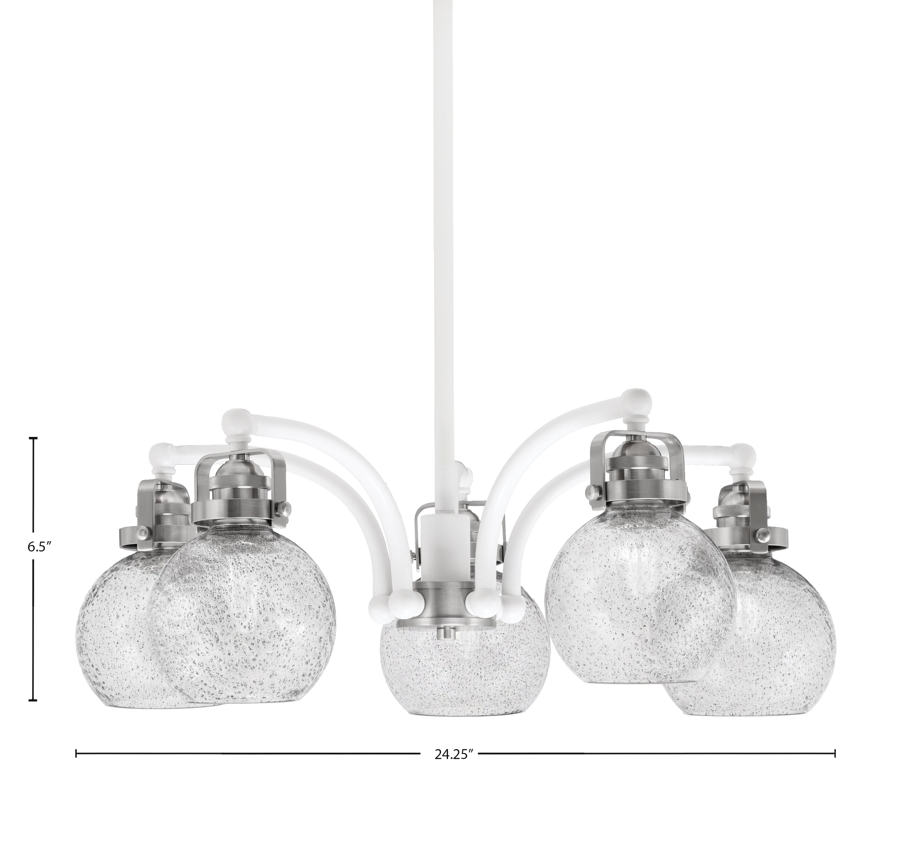 Easton Five Light Chandelier in White & Brushed Nickel with 75" Smoke Bubble Shade