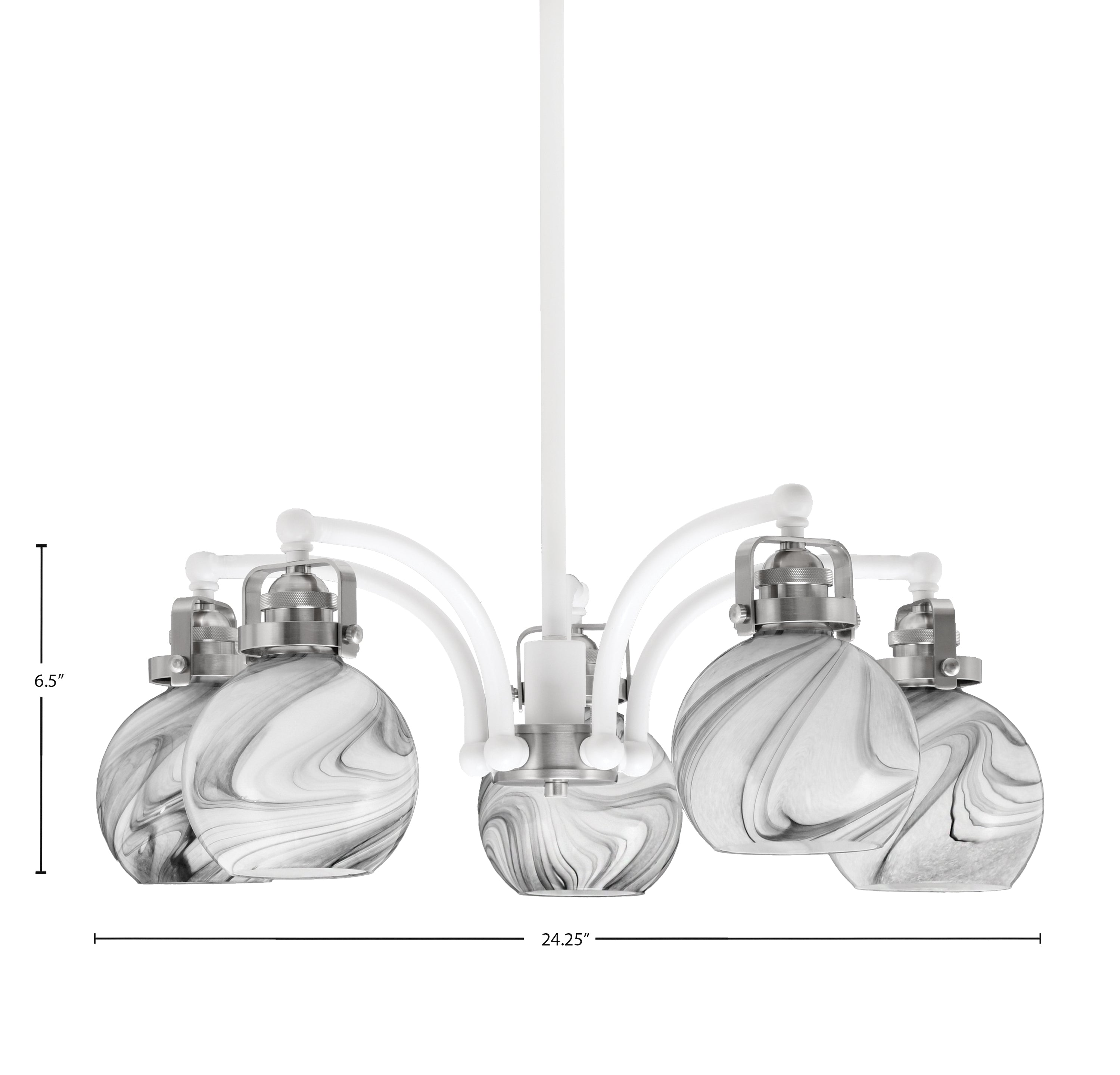 Easton Five Light Chandelier in White & Brushed Nickel with 75" Onyx Swirl Shade