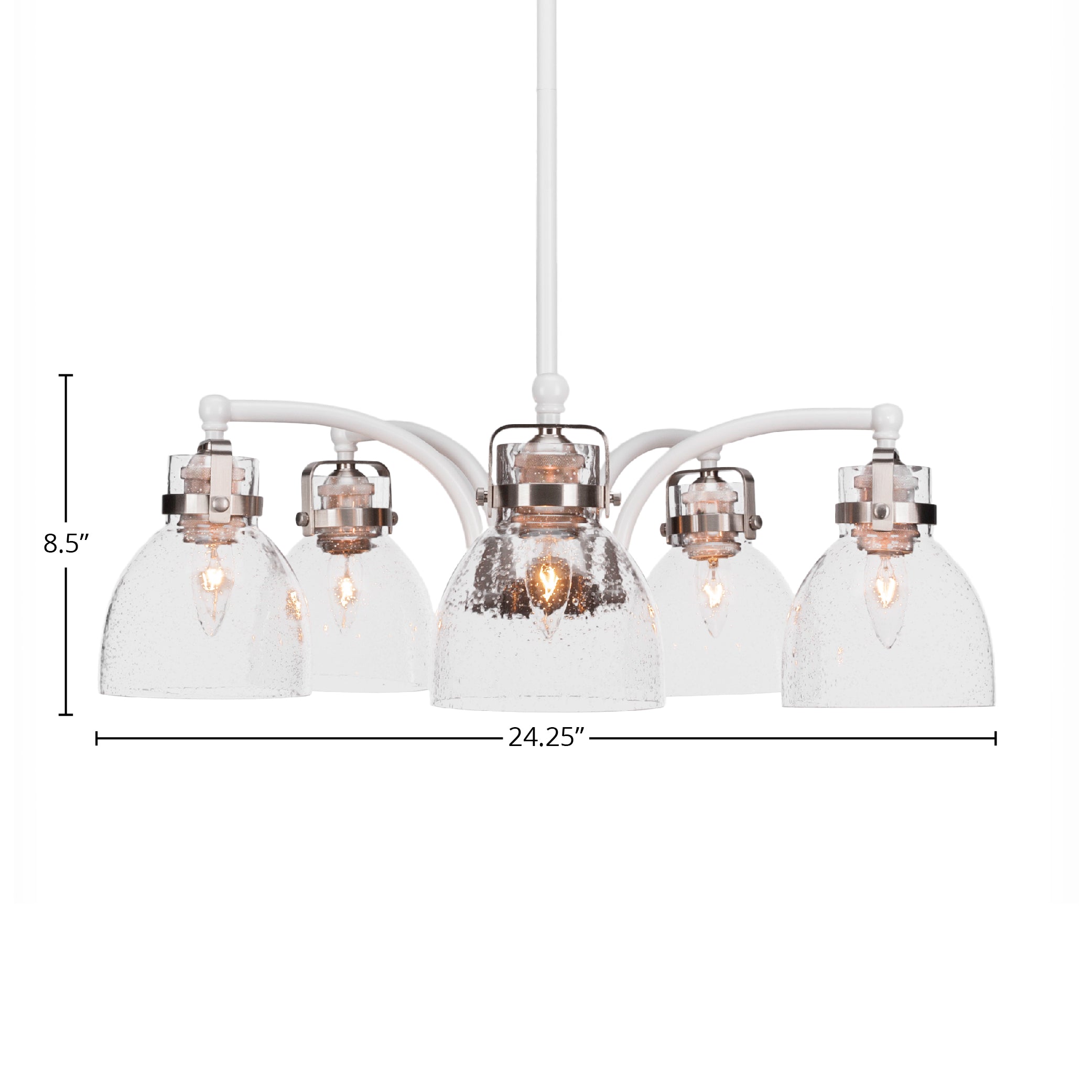 Easton Five Light Chandelier in White & Brushed Nickel with 6" Clear Bubble Shade