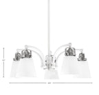 Easton Five Light Chandelier in White & Brushed Nickel with 4.5" Square White Muslin Shade
