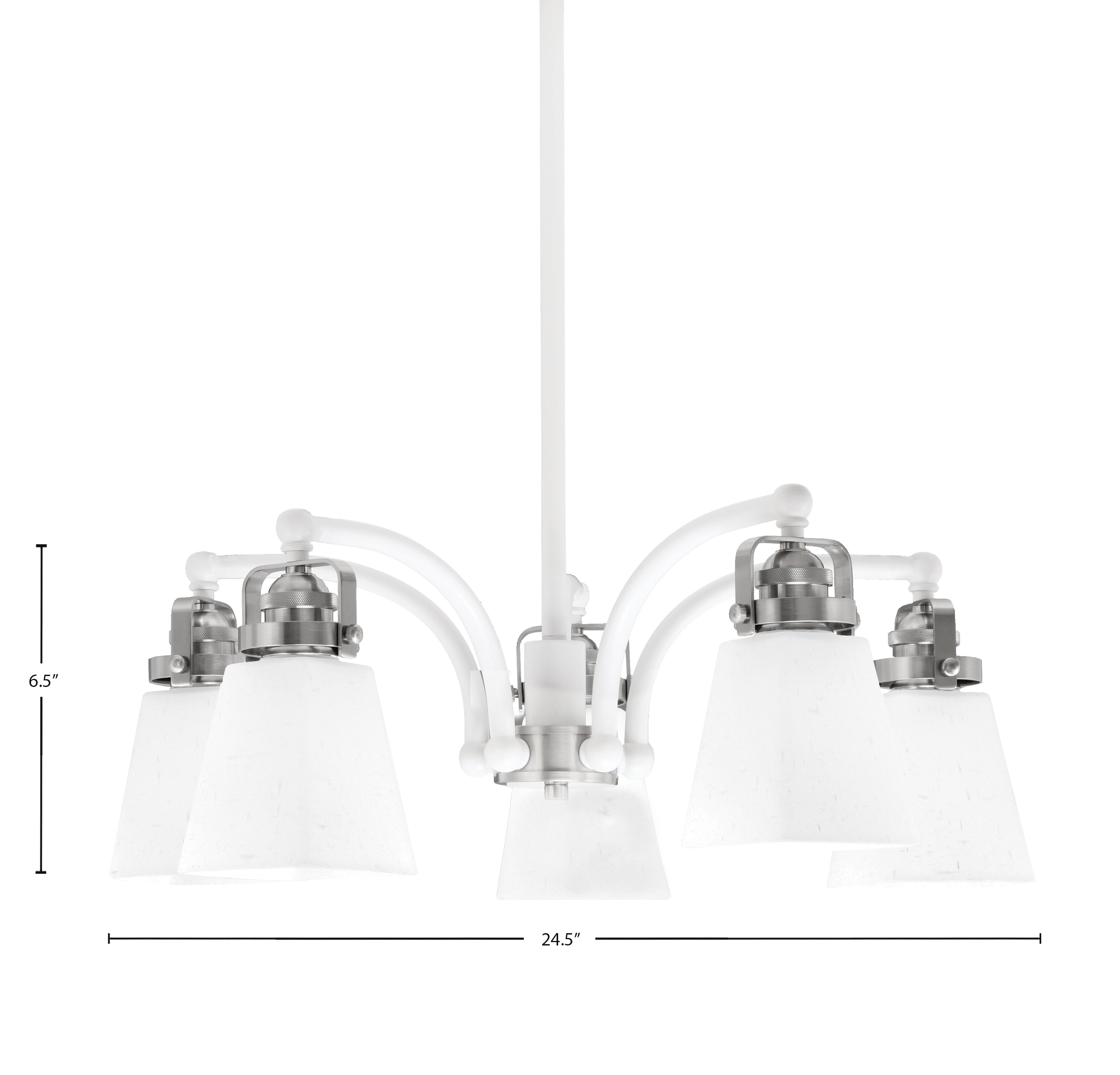 Easton Five Light Chandelier in White & Brushed Nickel with 4.5" Square White Muslin Shade