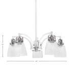 Easton Five Light Chandelier in White & Brushed Nickel with 4.5" Square Clear Bubble Shade