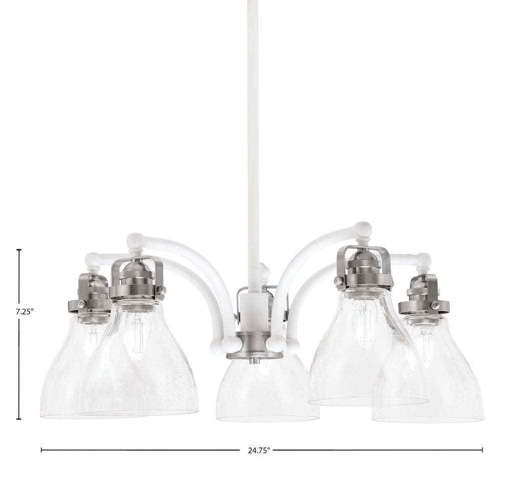 Easton Five Light Chandelier in White & Brushed Nickel with 25" Clear Bubble Shade