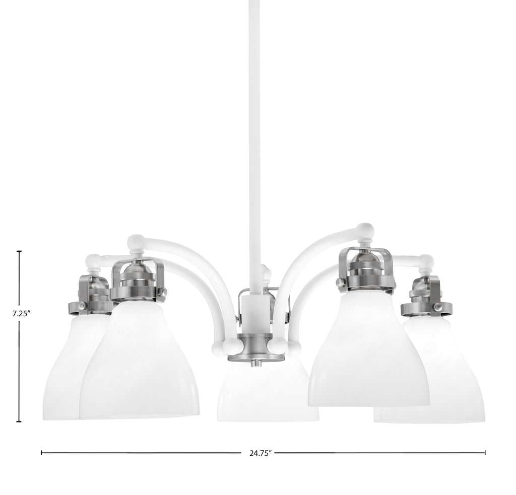 Easton Five Light Chandelier in White & Brushed Nickel with 25" White Marble Shade
