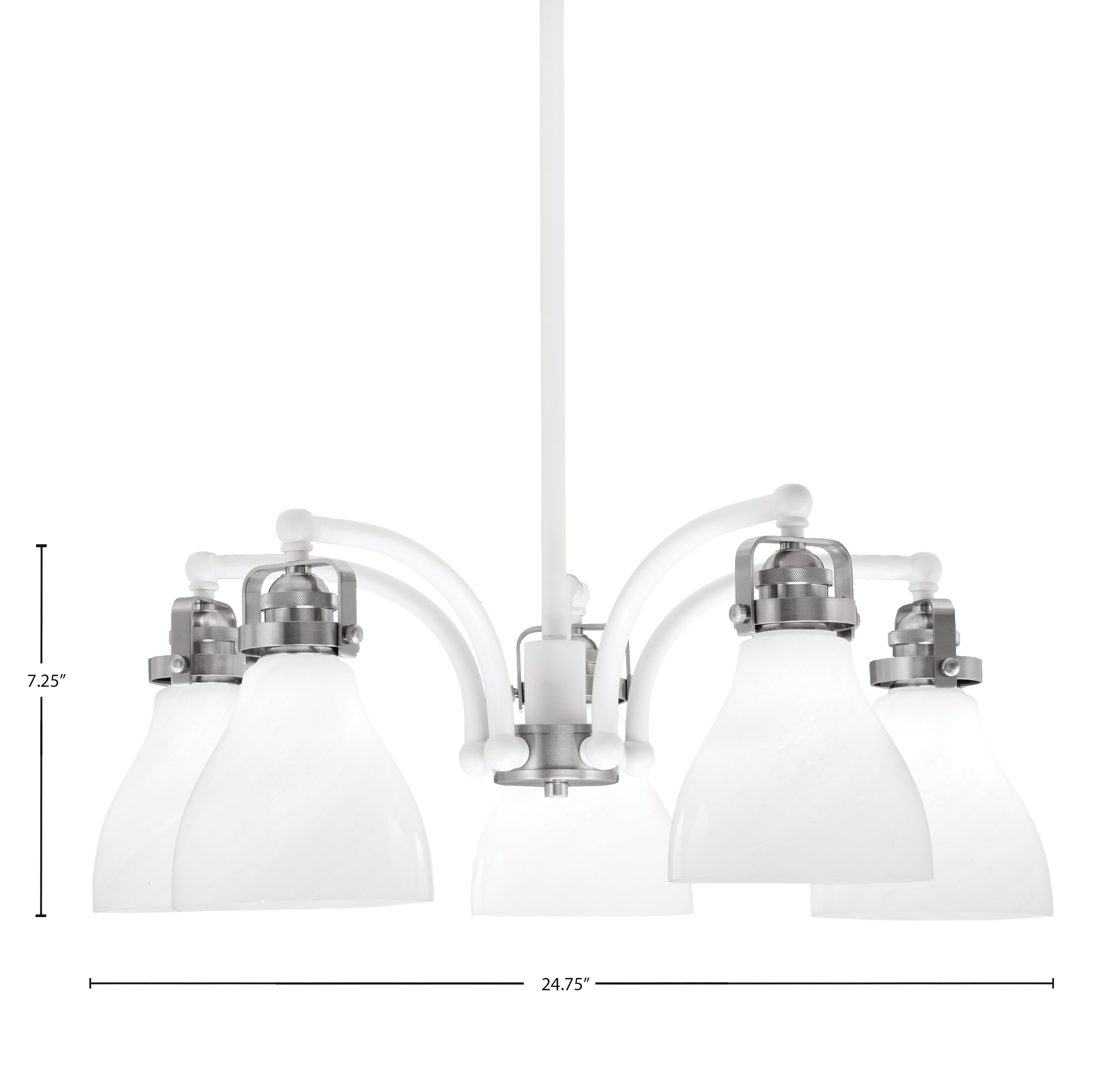 Easton Five Light Chandelier in White & Brushed Nickel with 25" White Marble Shade