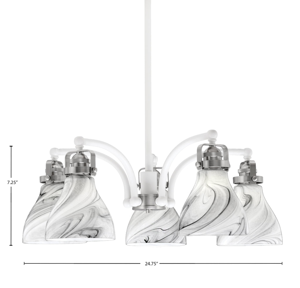 Easton Five Light Chandelier in White & Brushed Nickel with 25" Onyx Swirl Shade