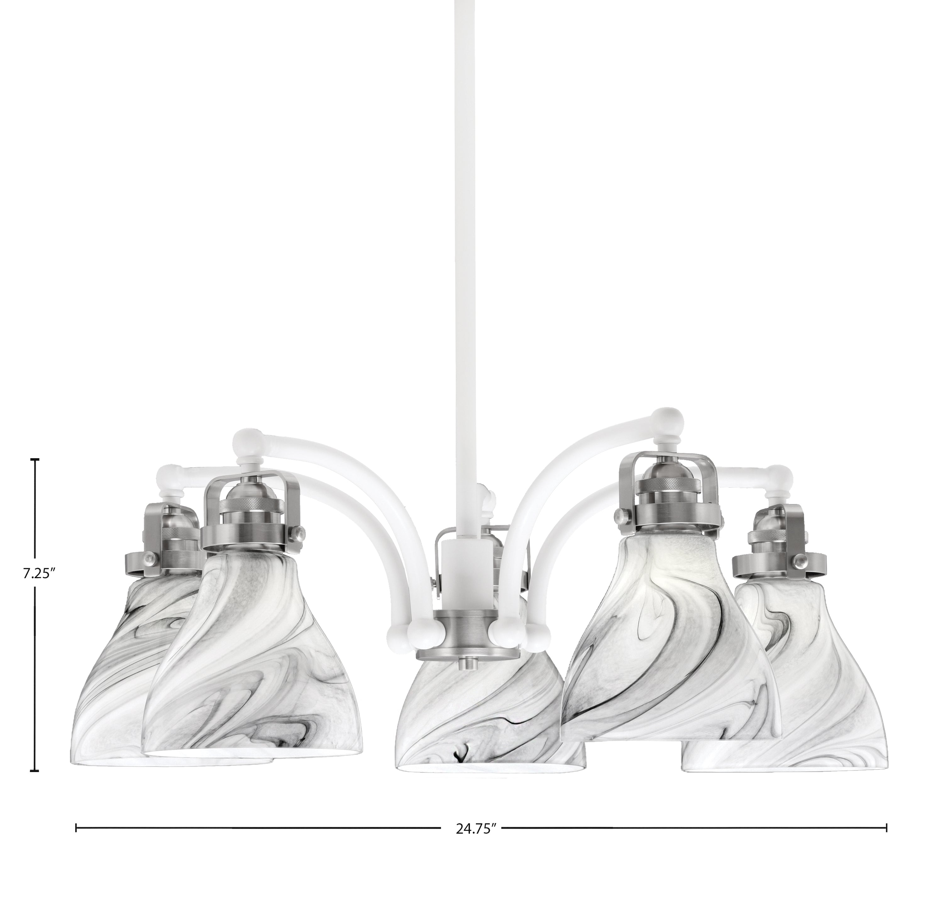 Easton Five Light Chandelier in White & Brushed Nickel with 25" Onyx Swirl Shade