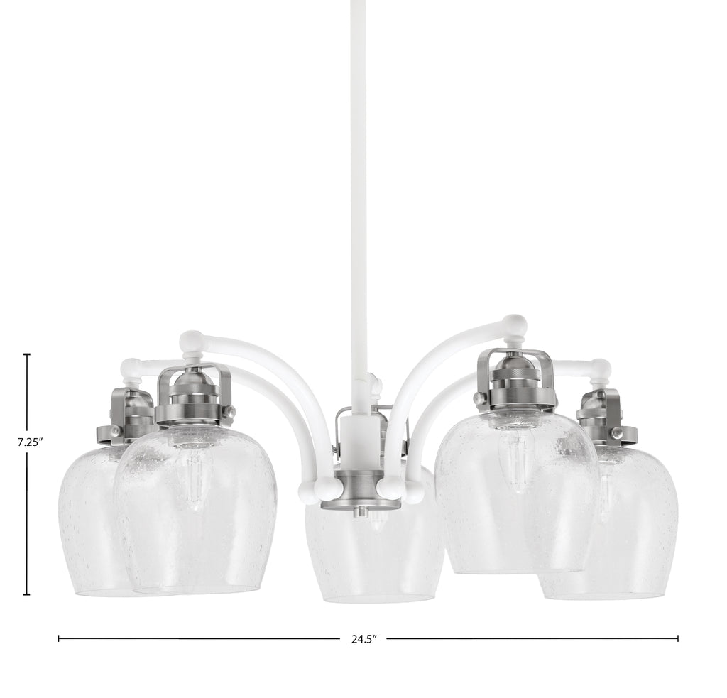 Easton Five Light Chandelier in White & Brushed Nickel with 6" Clear Bubble Shade