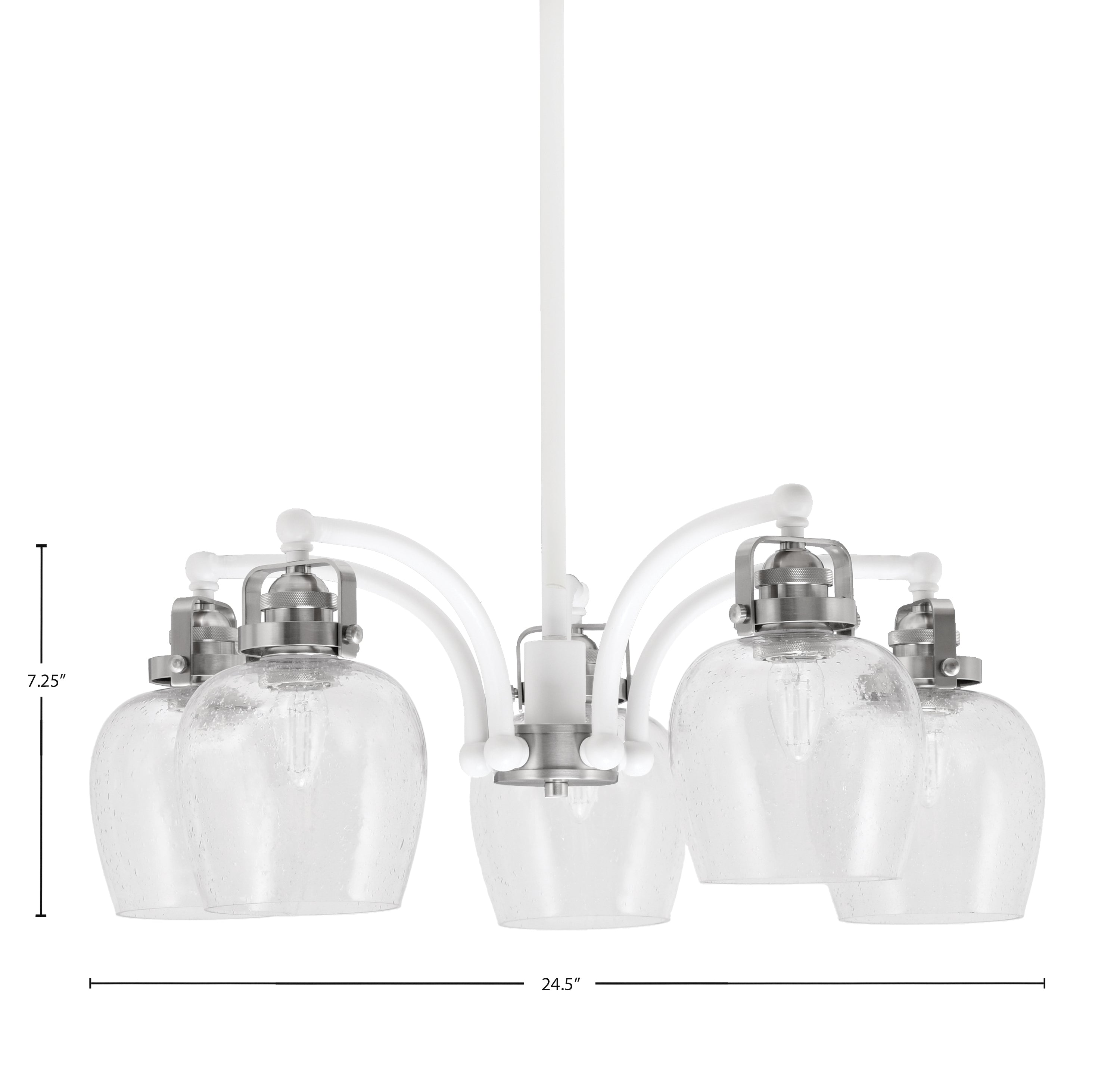 Easton Five Light Chandelier in White & Brushed Nickel with 6" Clear Bubble Shade