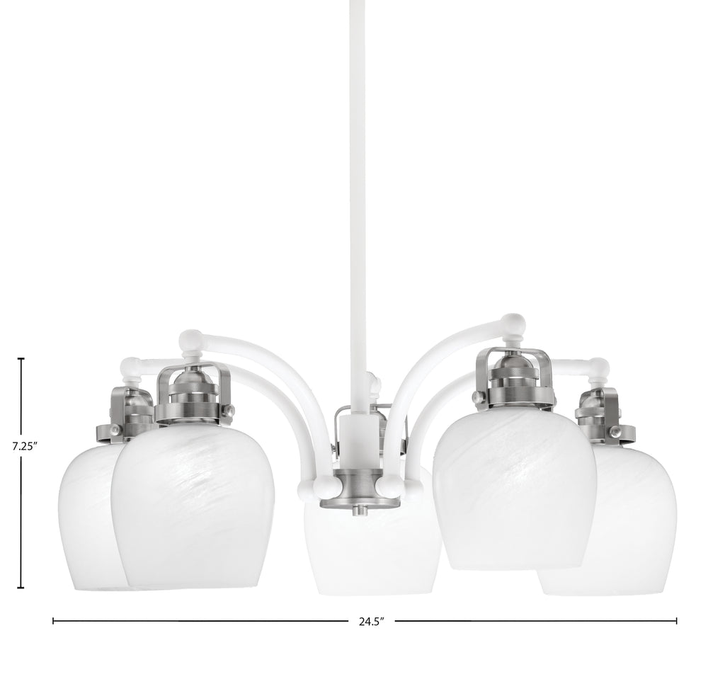 Easton Five Light Chandelier in White & Brushed Nickel with 6" White Marble Shade