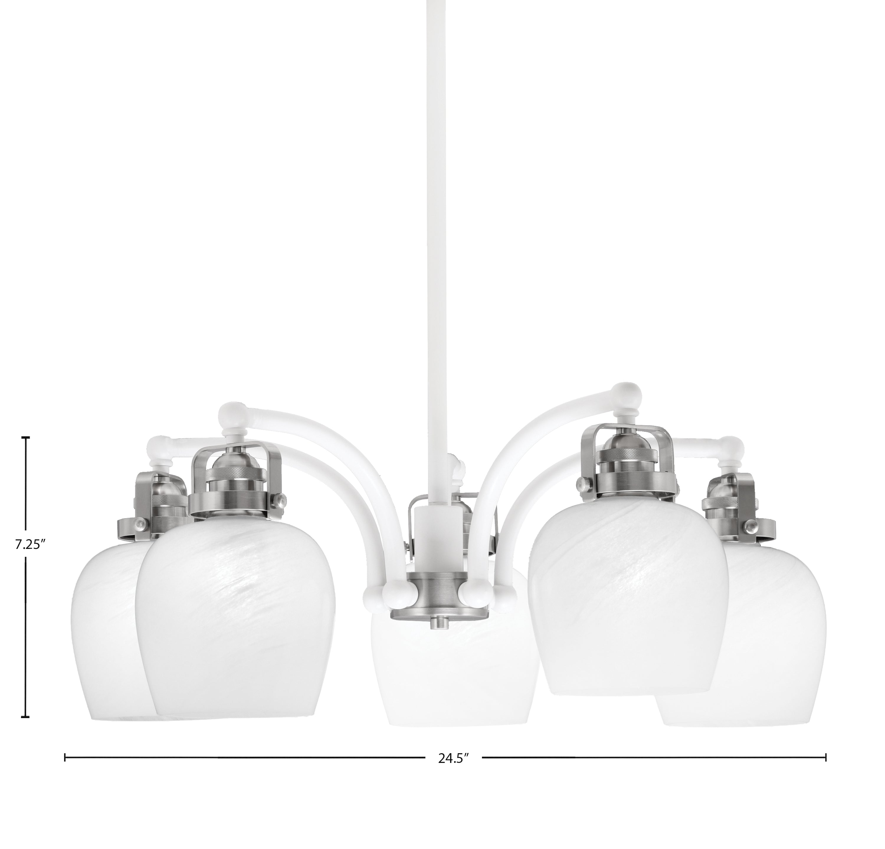 Easton Five Light Chandelier in White & Brushed Nickel with 6" White Marble Shade