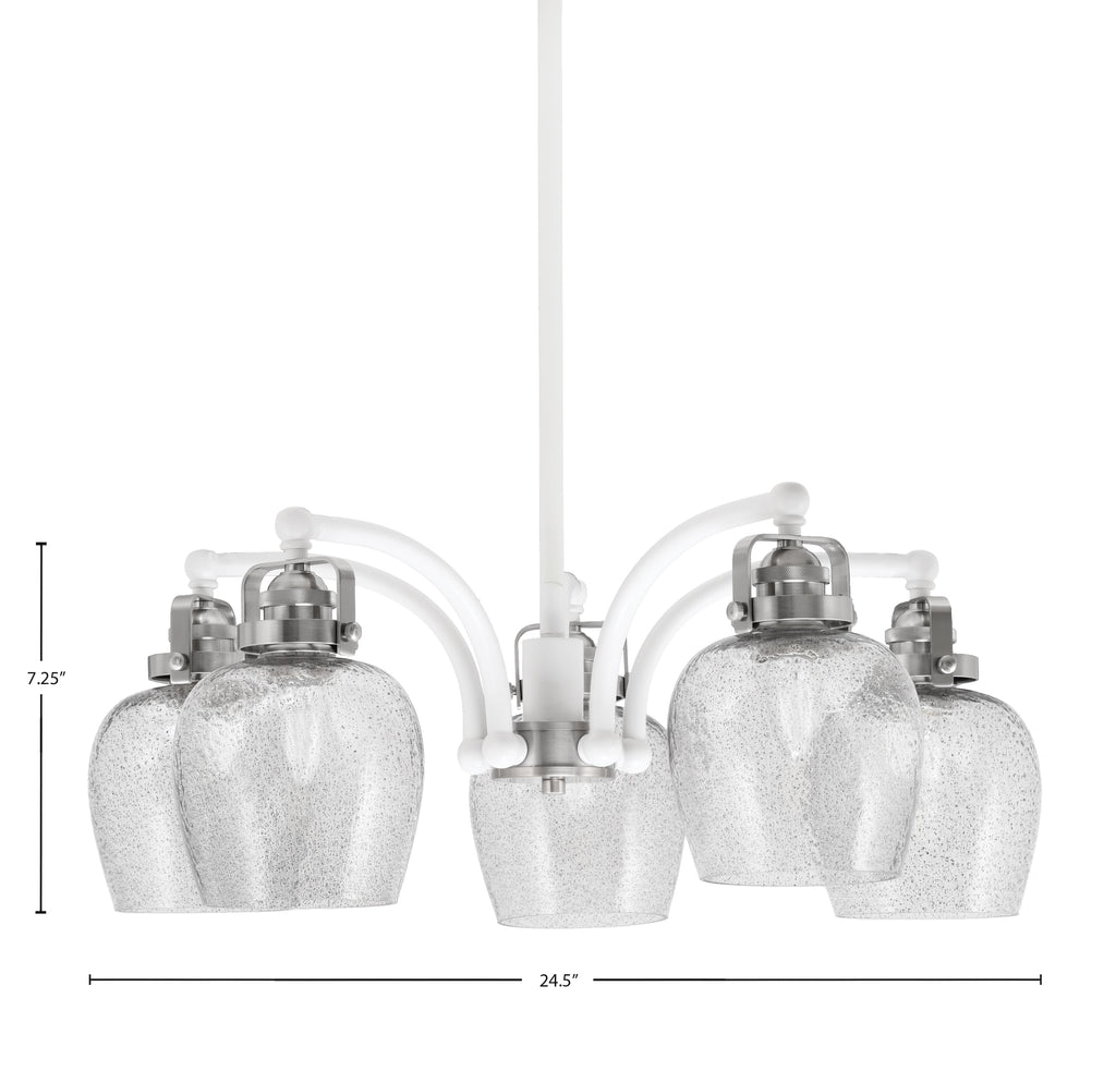 Easton Five Light Chandelier in White & Brushed Nickel with 6" Smoke Bubble Shade
