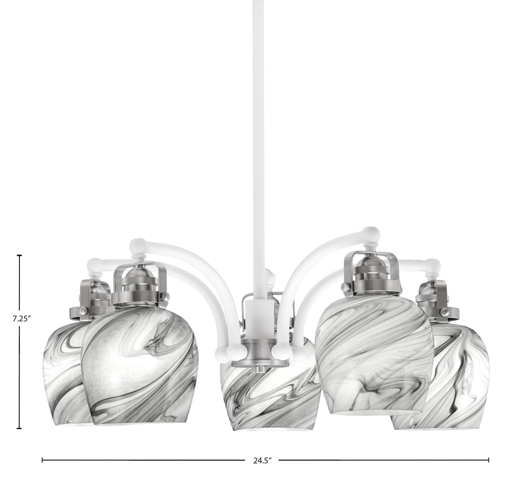 Easton Five Light Chandelier in White & Brushed Nickel with 6" Onyx Swirl Shade