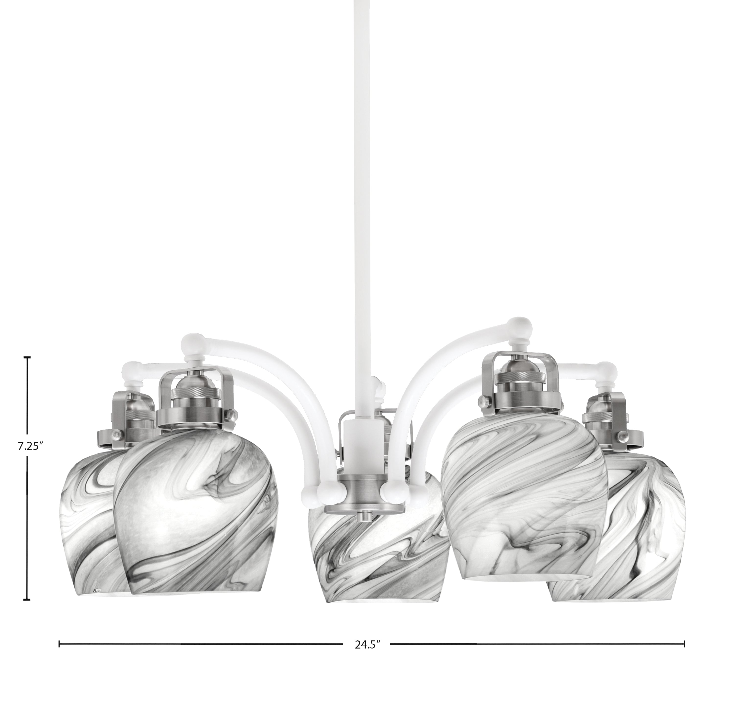 Easton Five Light Chandelier in White & Brushed Nickel with 6" Onyx Swirl Shade