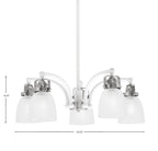 Easton Five Light Chandelier in White & Brushed Nickel with 5" Clear Ribbed Shade