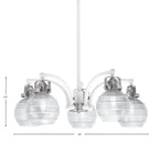 Easton Five Light Chandelier in White & Brushed Nickel with 6" Clear Ribbed Shade