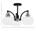 Easton Three Light Semi-Flush Mount in Matte Black & Brushed Nickel with 7" Clear Bubble Shade