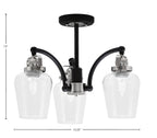Easton Three Light Semi-Flush Mount in Matte Black & Brushed Nickel with 5" Clear Bubble Shade