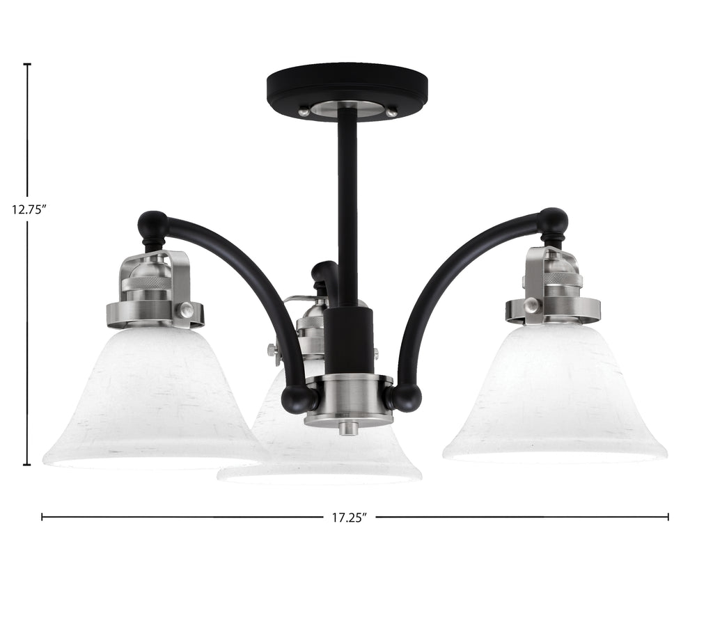 Easton Three Light Semi-Flush Mount in Matte Black & Brushed Nickel with 7" White Muslin Shade