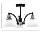 Easton Three Light Semi-Flush Mount in Matte Black & Brushed Nickel with 7" White Muslin Shade