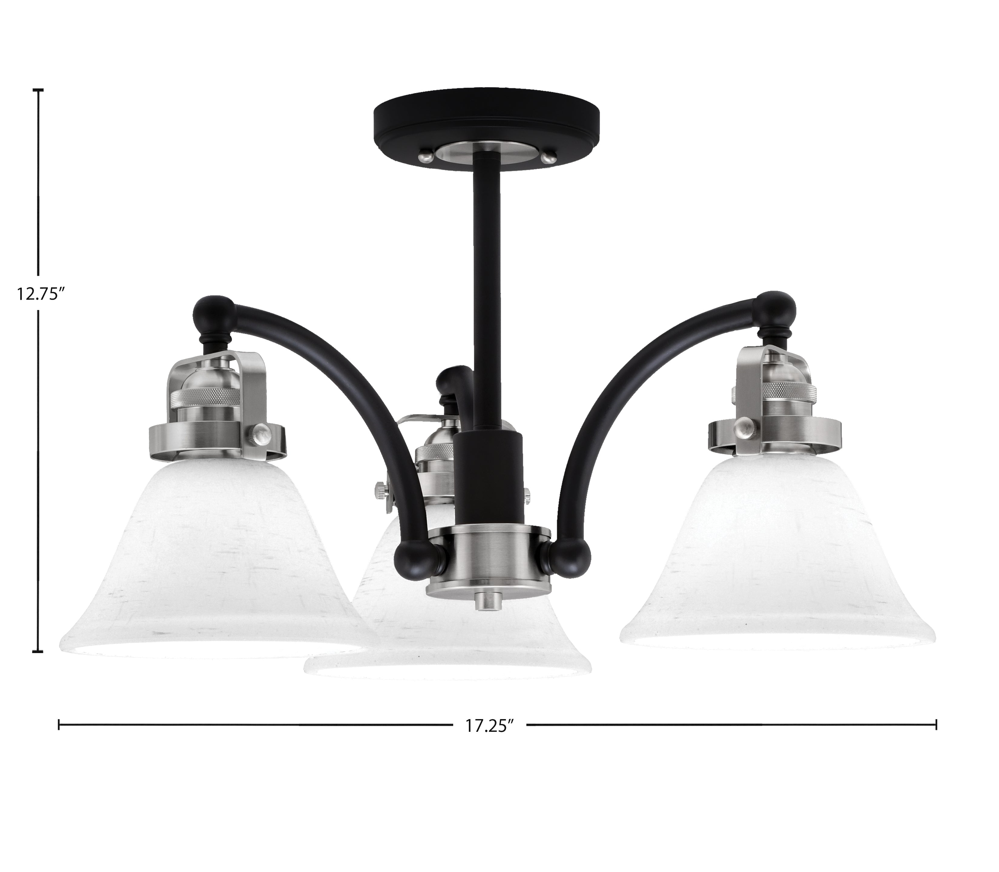 Easton Three Light Semi-Flush Mount in Matte Black & Brushed Nickel with 7" White Muslin Shade