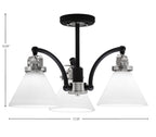 Easton Three Light Semi-Flush Mount in Matte Black & Brushed Nickel with 7" White Muslin Shade