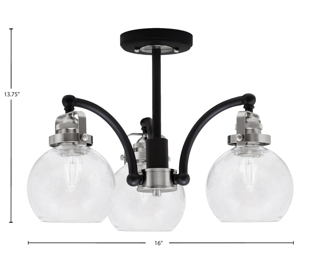 Easton Three Light Semi-Flush Mount in Matte Black & Brushed Nickel with 75" Clear Bubble Shade