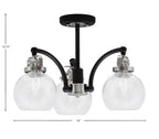 Easton Three Light Semi-Flush Mount in Matte Black & Brushed Nickel with 75" Clear Bubble Shade