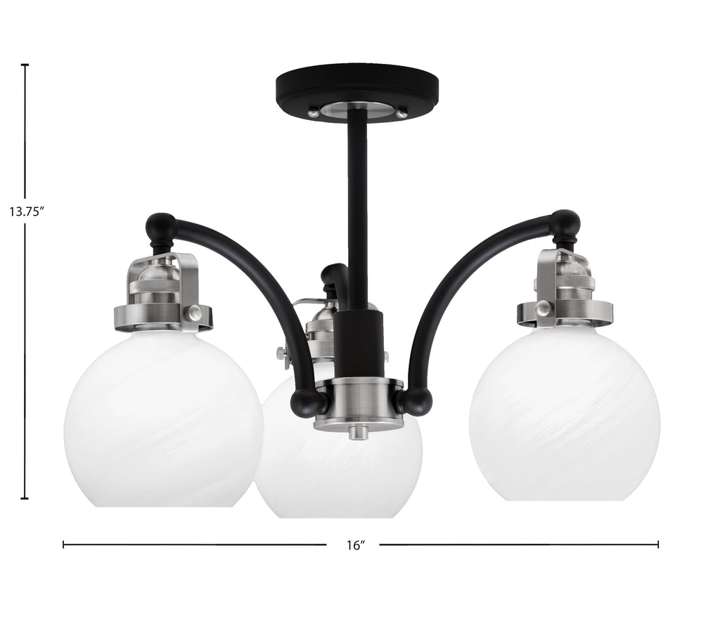 Easton Three Light Semi-Flush Mount in Matte Black & Brushed Nickel with 75" White Marble Shade