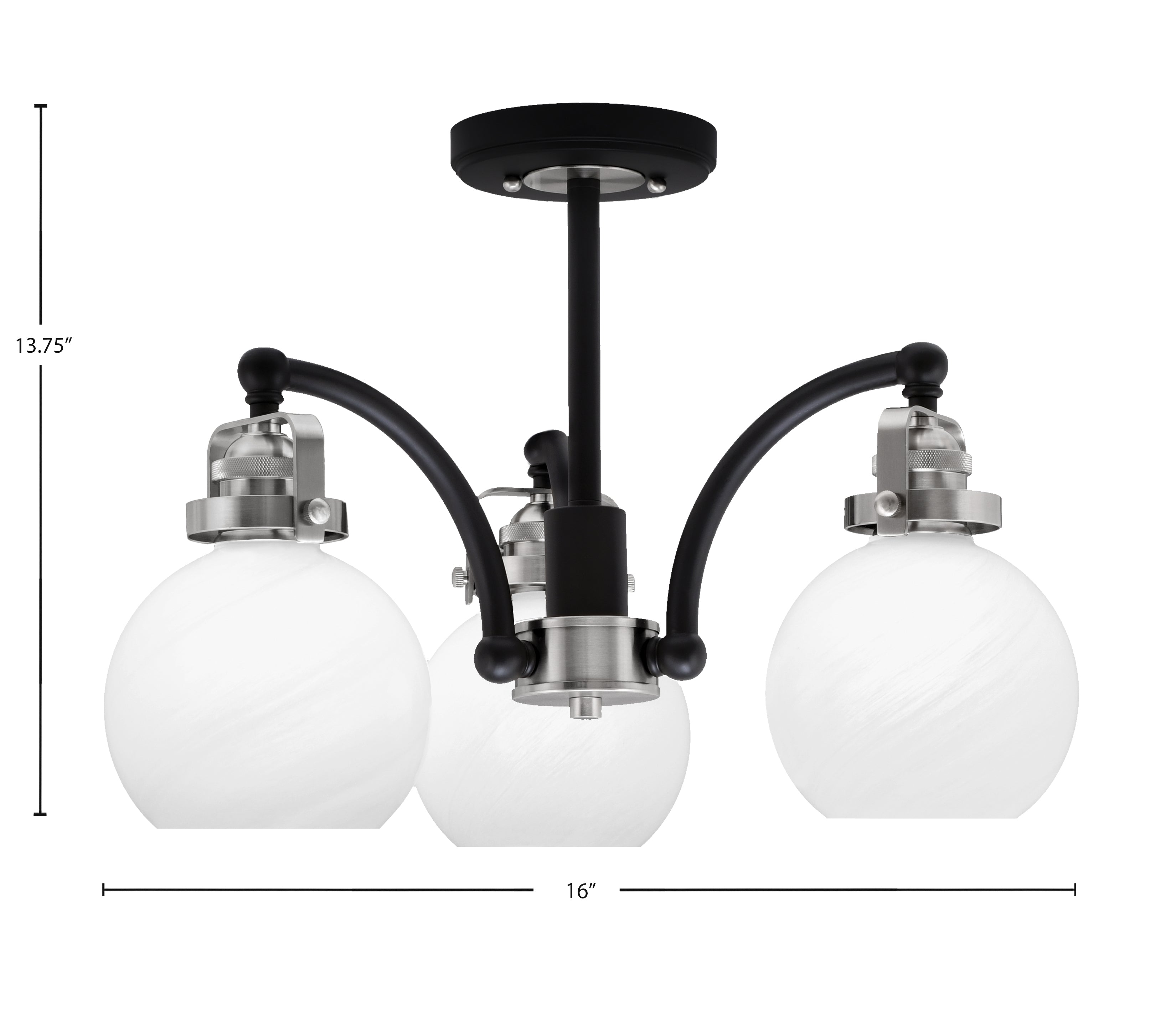 Easton Three Light Semi-Flush Mount in Matte Black & Brushed Nickel with 75" White Marble Shade