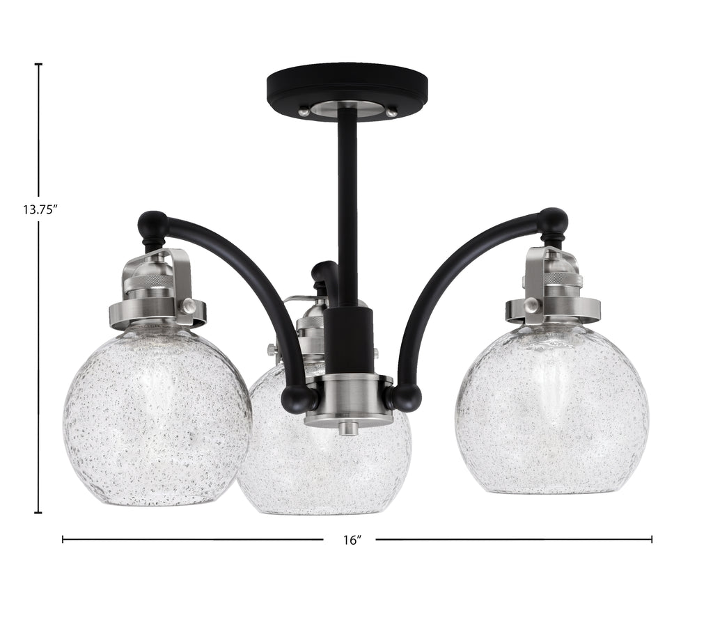 Easton Three Light Semi-Flush Mount in Matte Black & Brushed Nickel with 75" Smoke Bubble Shade