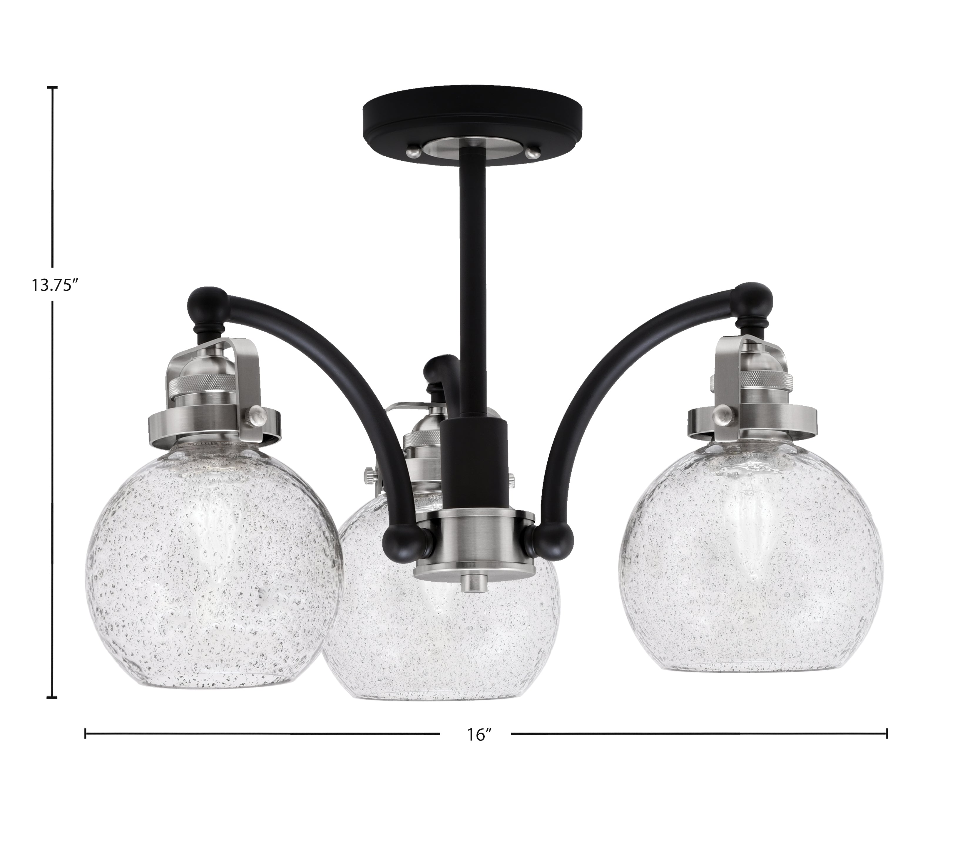 Easton Three Light Semi-Flush Mount in Matte Black & Brushed Nickel with 75" Smoke Bubble Shade