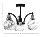 Easton Three Light Semi-Flush Mount in Matte Black & Brushed Nickel with 75" Onyx Swirl Shade