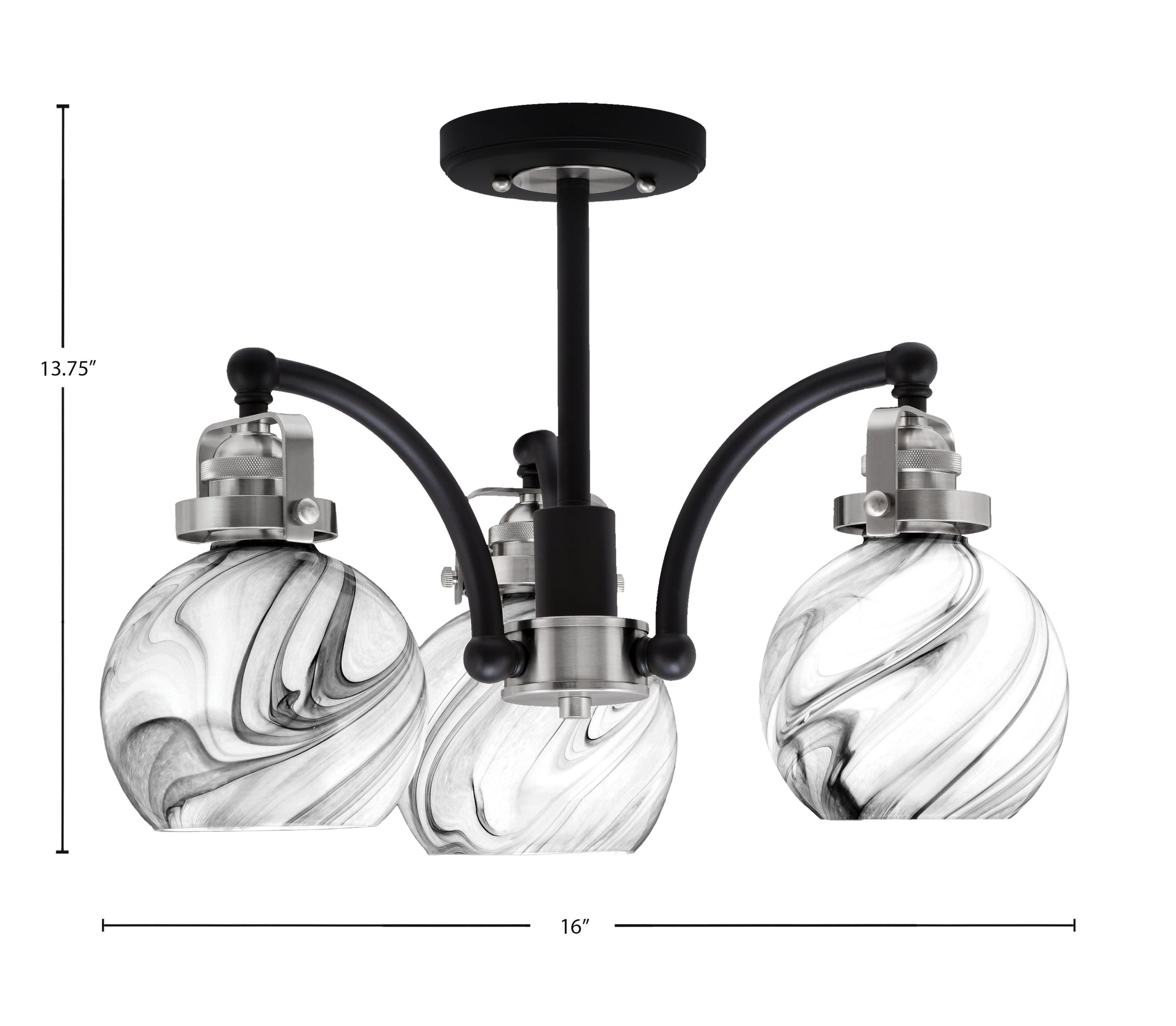 Easton Three Light Semi-Flush Mount in Matte Black & Brushed Nickel with 75" Onyx Swirl Shade