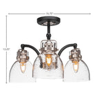 Easton Three Light Semi-Flush Mount in Matte Black & Brushed Nickel with 6" Clear Bubble Shade