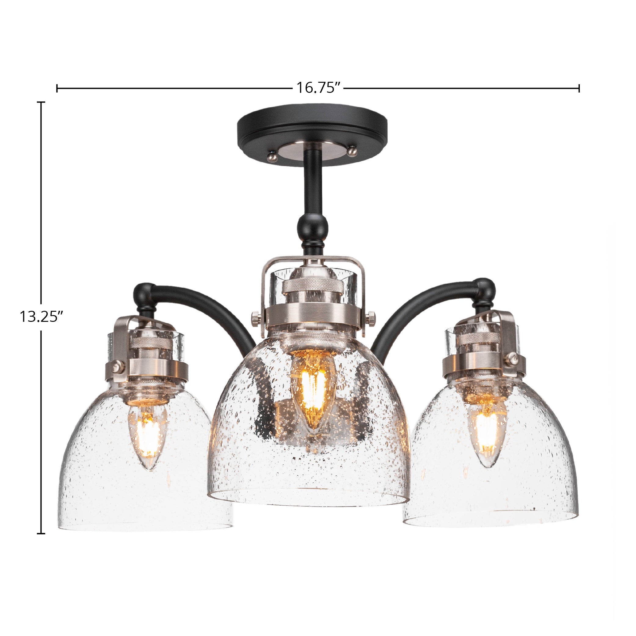Easton Three Light Semi-Flush Mount in Matte Black & Brushed Nickel with 6" Clear Bubble Shade