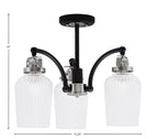 Easton Three Light Semi-Flush Mount in Matte Black & Brushed Nickel with 5" Clear Textured Shade