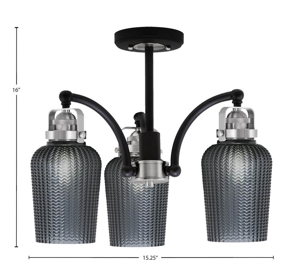 Easton Three Light Semi-Flush Mount in Matte Black & Brushed Nickel with 5" Smoke Textured Shade