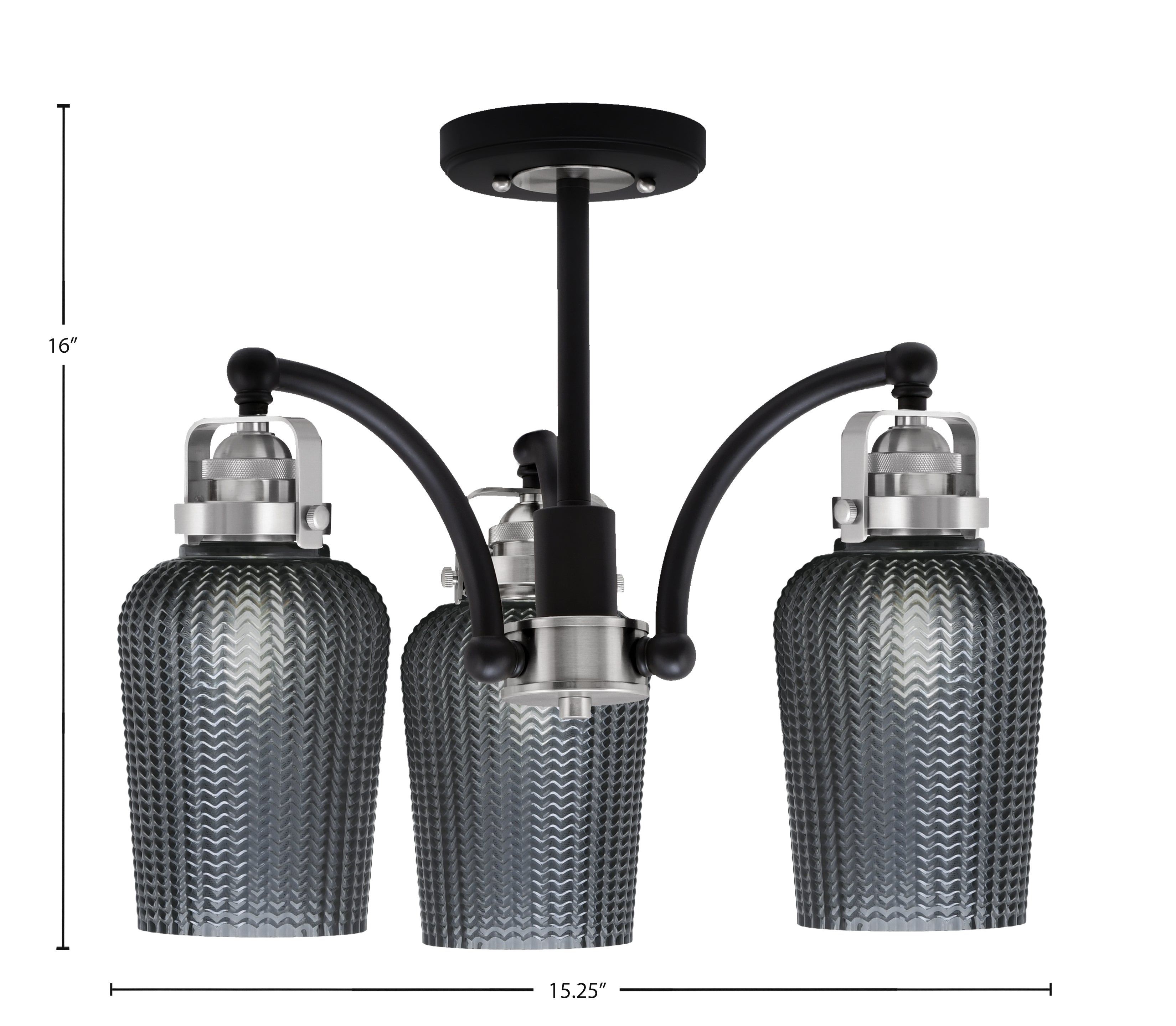 Easton Three Light Semi-Flush Mount in Matte Black & Brushed Nickel with 5" Smoke Textured Shade