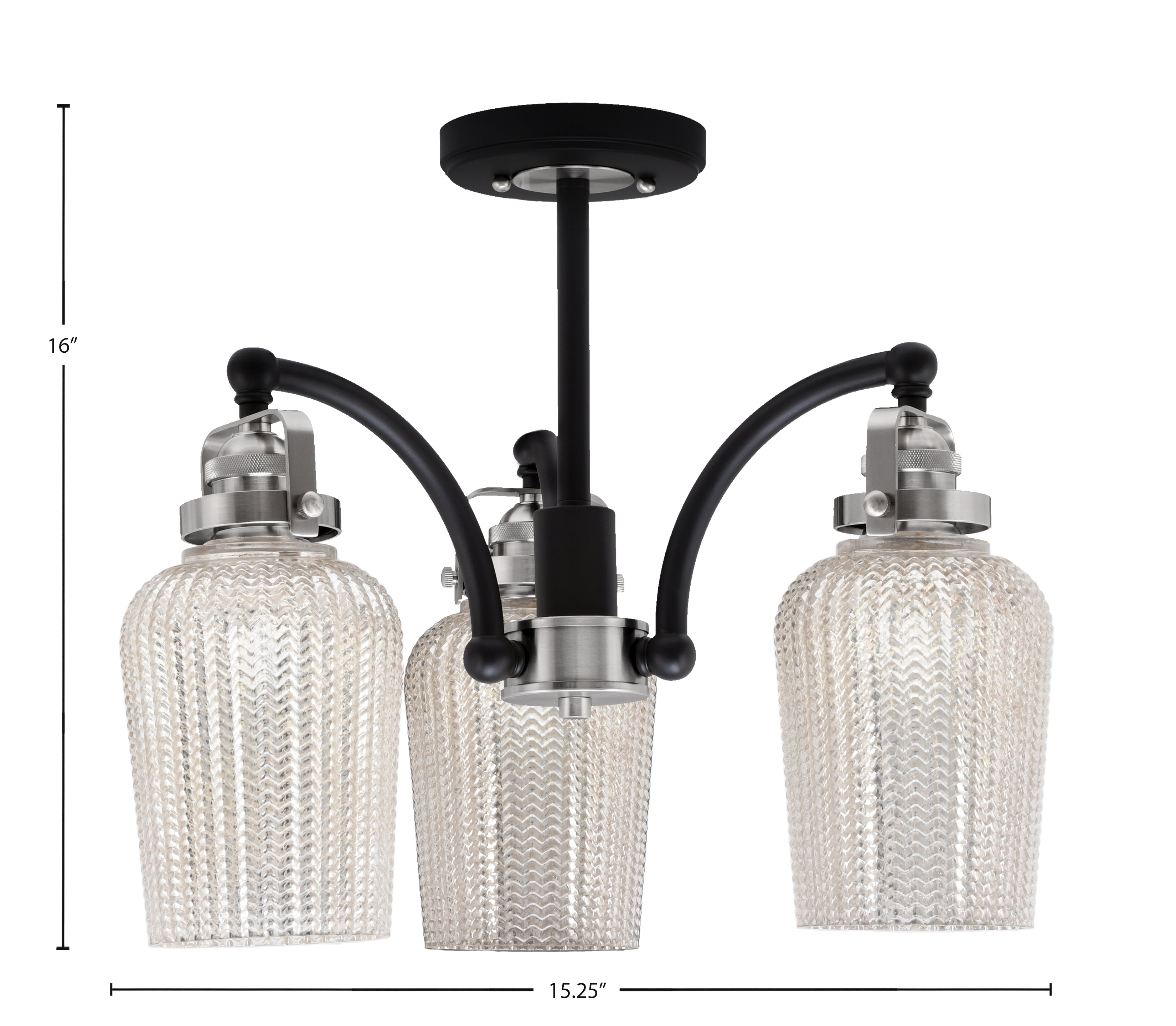 Easton Three Light Semi-Flush Mount in Matte Black & Brushed Nickel with 5" Silver Textured Shade