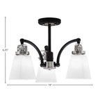 Easton Three Light Semi-Flush Mount in Matte Black & Brushed Nickel with 4.5" Square White Muslin Shade