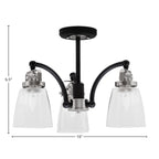Easton Three Light Semi-Flush Mount in Matte Black & Brushed Nickel with 4.5" Square Clear Bubble Shade