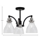 Easton Three Light Semi-Flush Mount in Matte Black & Brushed Nickel with 25" Clear Bubble Shade