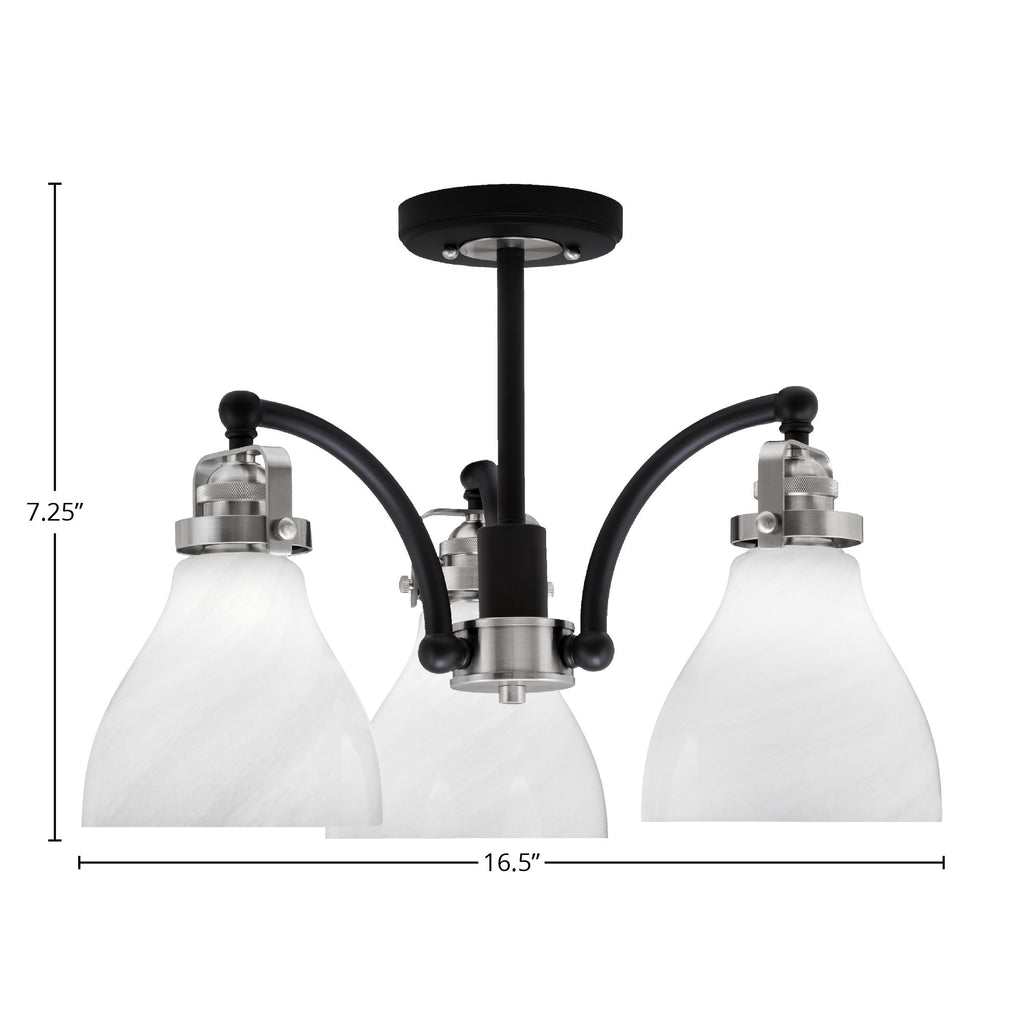 Easton Three Light Semi-Flush Mount in Matte Black & Brushed Nickel with 25" White Marble Shade