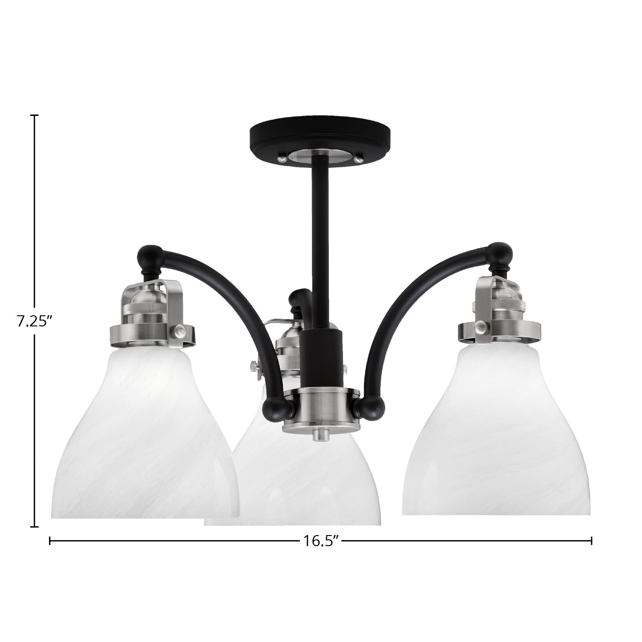 Easton Three Light Semi-Flush Mount in Matte Black & Brushed Nickel with 25" White Marble Shade