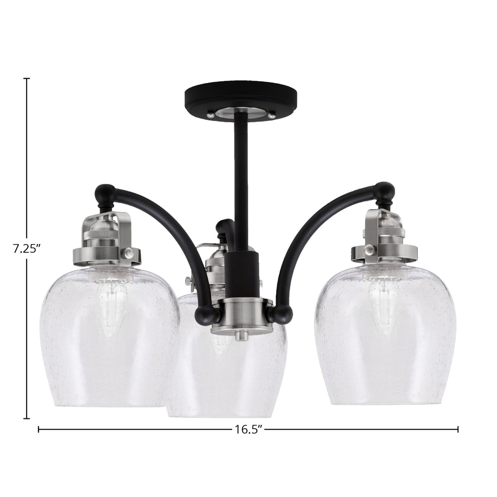 Easton Three Light Semi-Flush Mount in Matte Black & Brushed Nickel with 6" Clear Bubble Shade