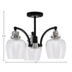 Easton Three Light Semi-Flush Mount in Matte Black & Brushed Nickel with 6" Clear Bubble Shade