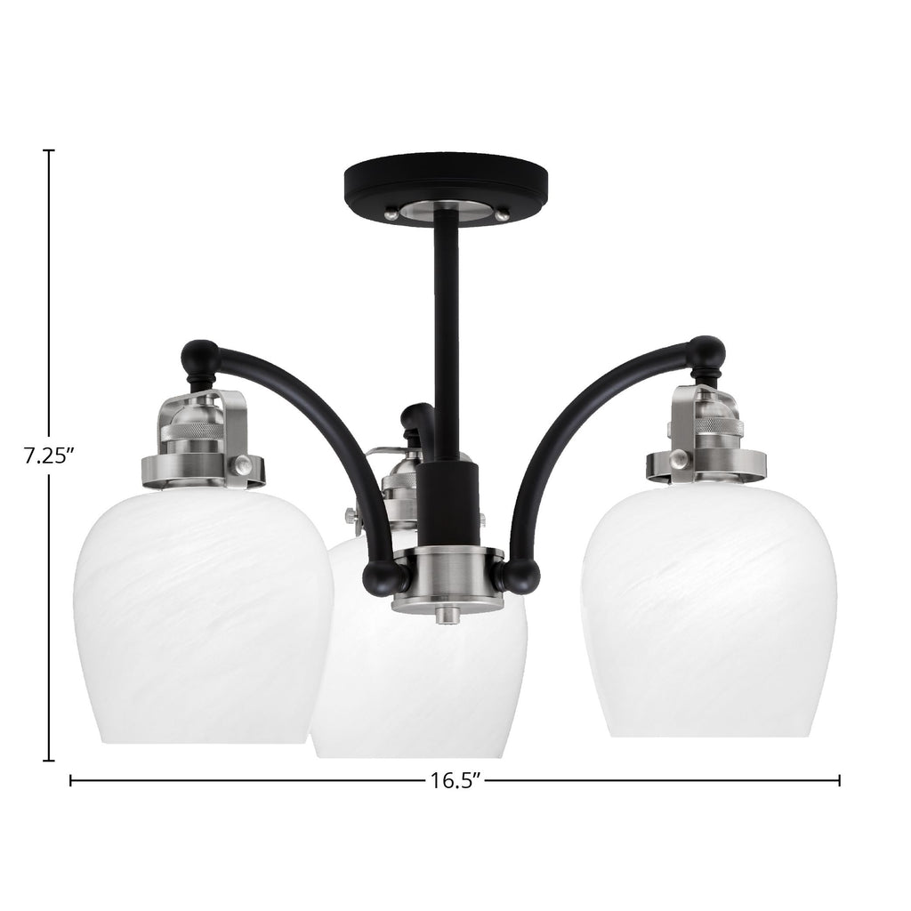 Easton Three Light Semi-Flush Mount in Matte Black & Brushed Nickel with 6" White Marble Shade