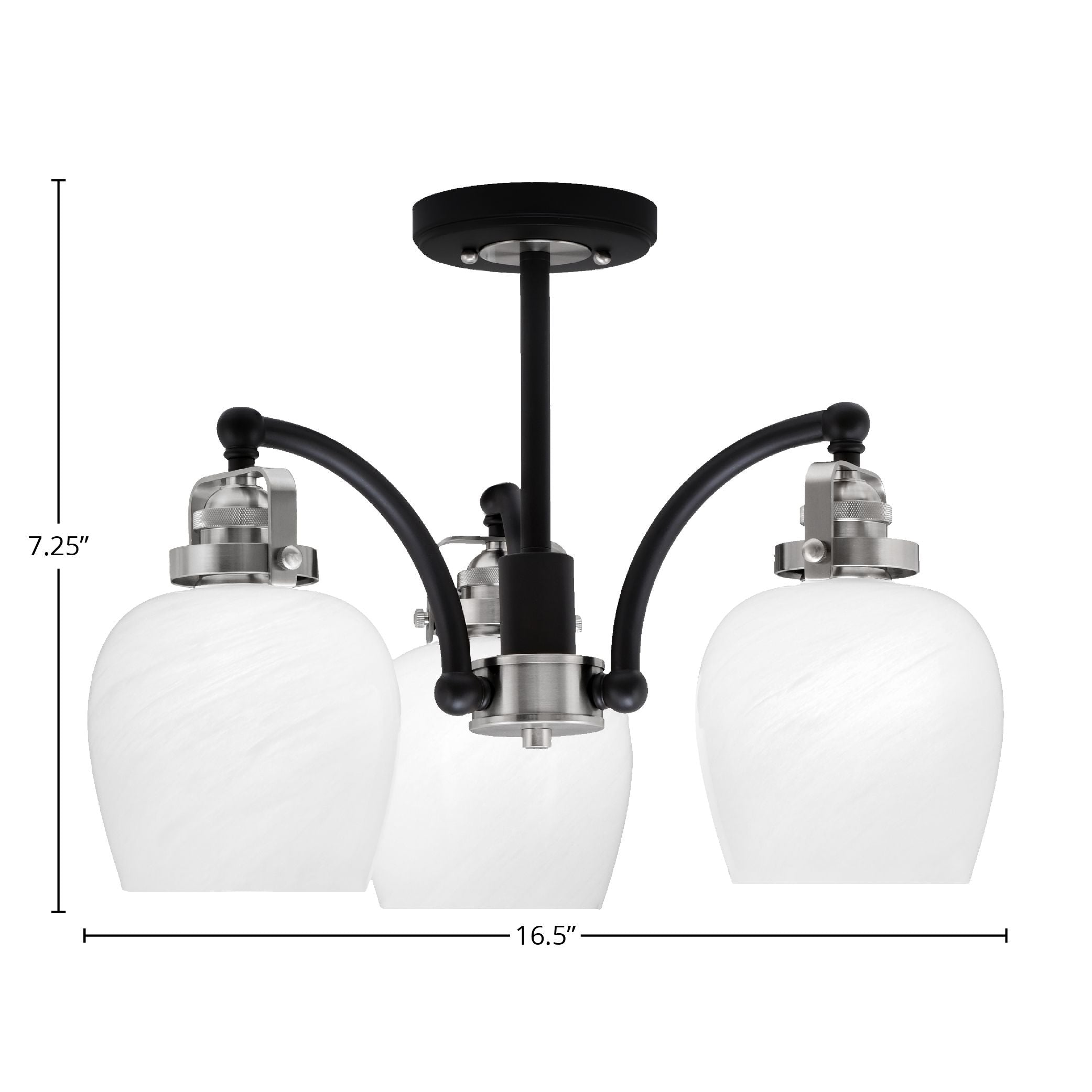 Easton Three Light Semi-Flush Mount in Matte Black & Brushed Nickel with 6" White Marble Shade