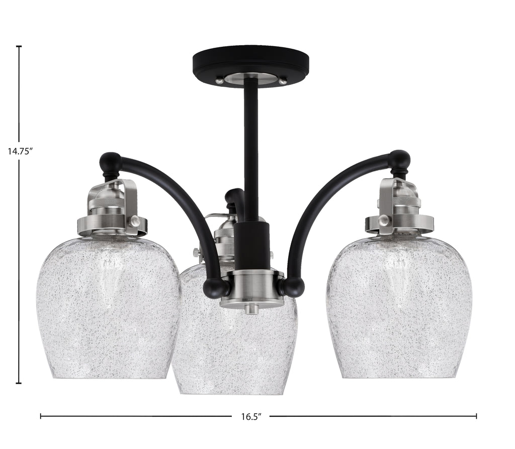 Easton Three Light Semi-Flush Mount in Matte Black & Brushed Nickel with 6" Smoke Bubble Shade